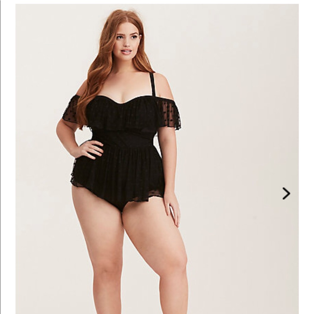 Torrid size 3 black polka dot mesh one piece